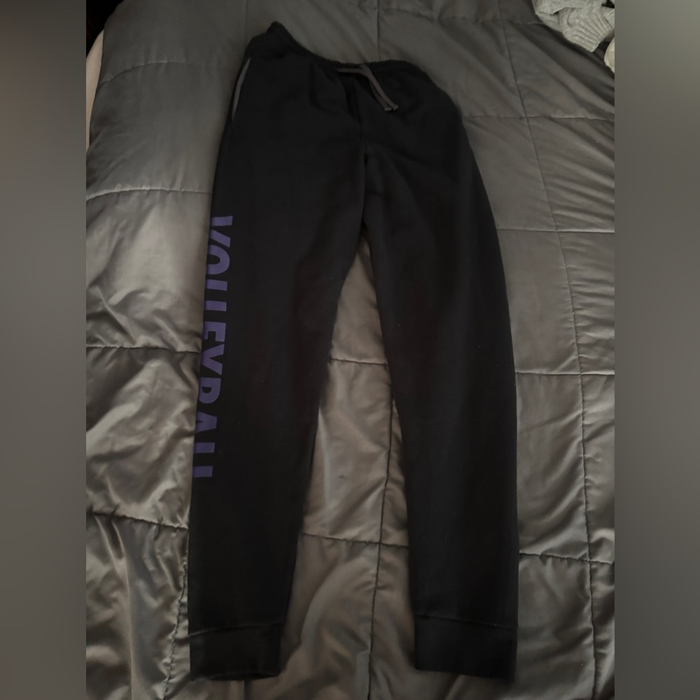 Black Sweatpants with Purple "VOLLEYBALL" Side Print